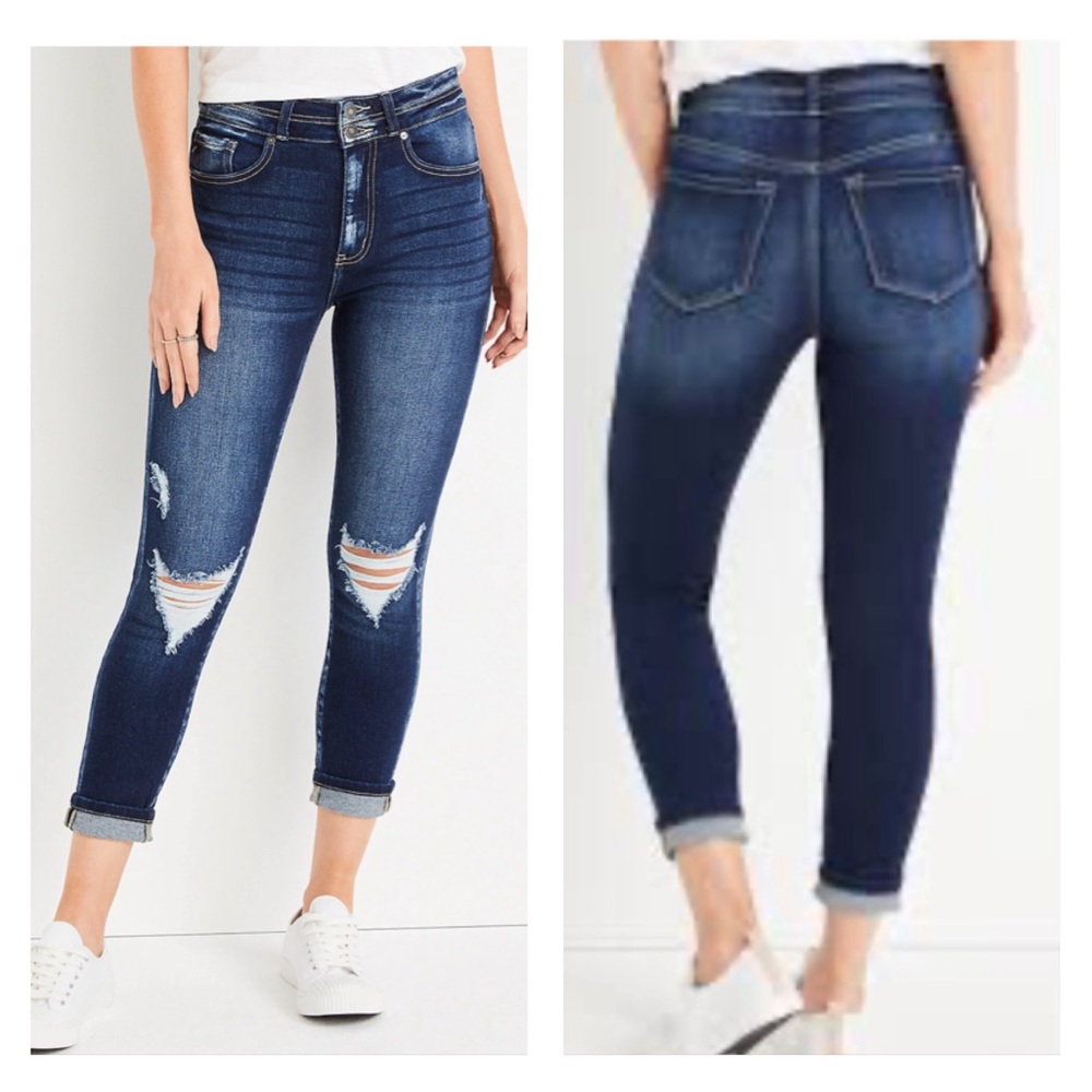EXC! KanCan High Rise Ripped Cropped Jean Dark Stretch Maurices Size 29 x 27